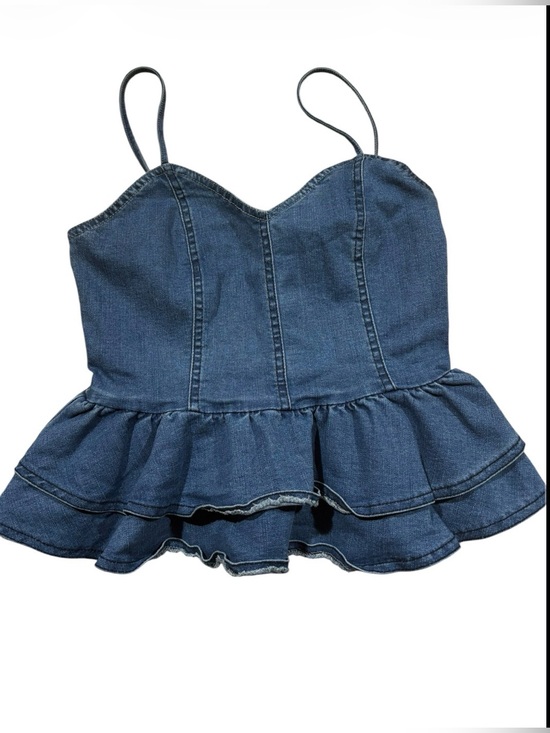 Machine Jeans Tops - Denim Peplum Cami Top — dark Blue